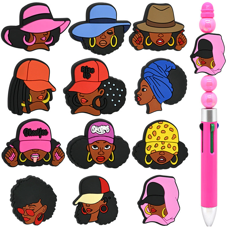 Wholesale Random 100pcs Black Girl Beaded PVC Soft Rubber Beads Focal Beads