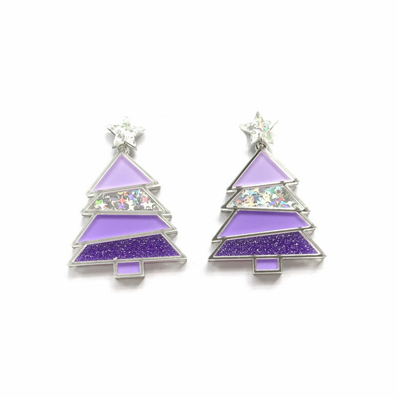 Wholesale Christmas Geometric Sequined Christmas Tree Earrings