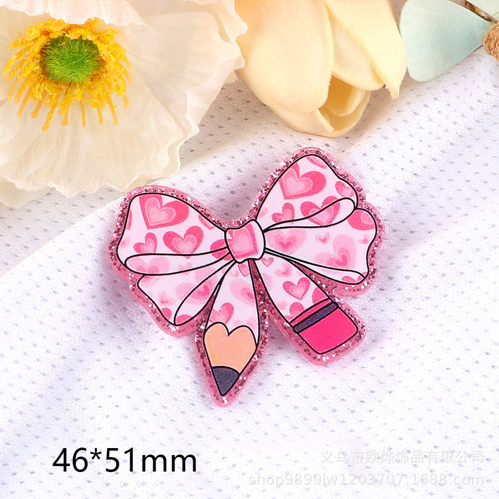 Wholesale  5pcs/pack  Cartoon bow heart ornament Acrylic Flatback