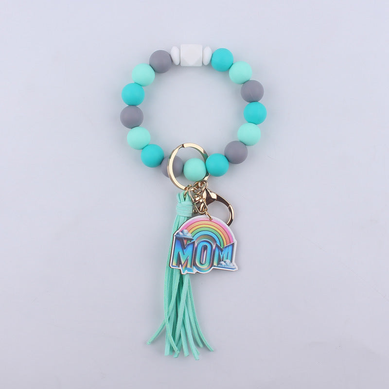 Wholesale Mother's Day Leopard Print Silicone Bead Bracelet Keychain