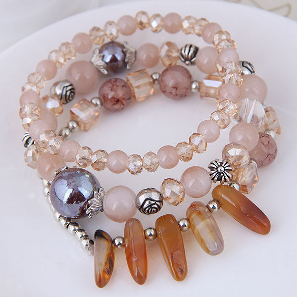 Wholesale Vintage Cat's Eye Crystal Agate Beaded Multi-layer Bracelet