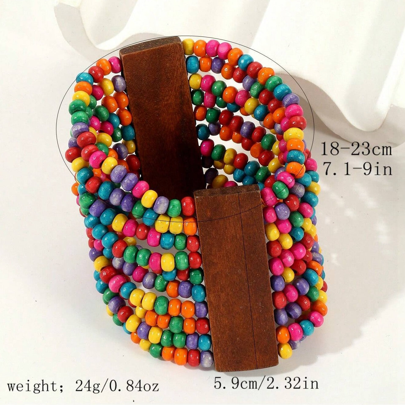 Wholesale Popular Bohemian Colorful Wooden Beads Beaded Elastic Wide Bracelet