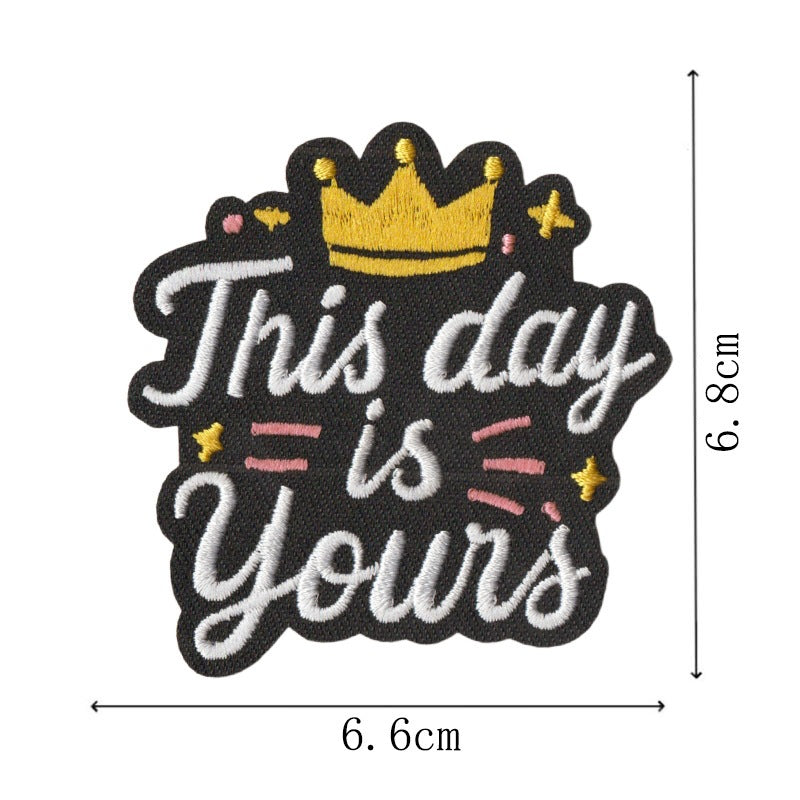 Wholesale Embroidered Iron On Patches Set 9Pcs Black White Cartoon English Slogan Appliques For Clothing Bags Towels Chic DIY Decorative Accent