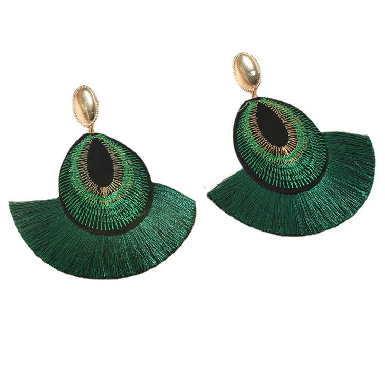 Wholesale Bohemian Peacock Feather Tassel Long Stud Earrings