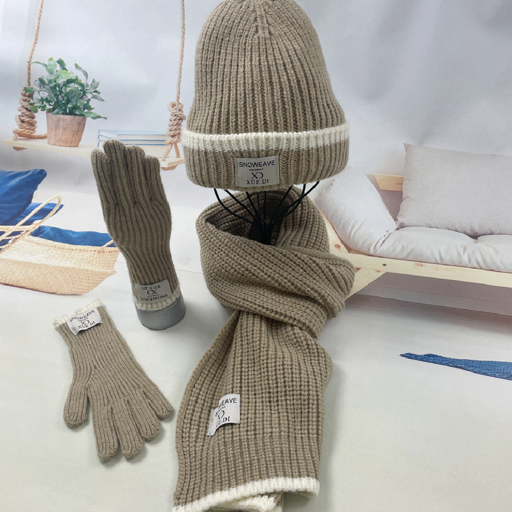 Wholesale Winter Knitted Wool Scarf Hat Gloves Three-piece Set