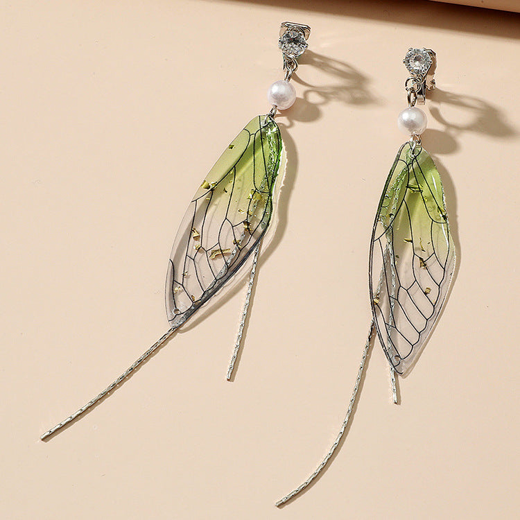 Wholesale Epoxy Butterfly Wing Gradient Tassel Earrings