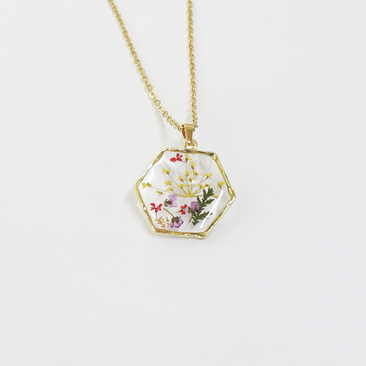 Wholesale 6pcs Polygonal Real Flower Preserved Flower Dried Flower Necklace