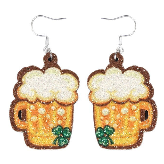 Wholesale St.  Patrick' s Day glitter green shamrock earrings