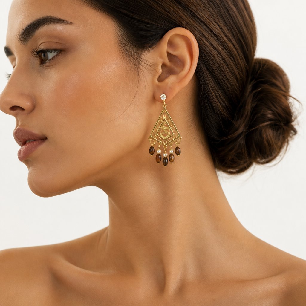 Wholesale Gold Tone Alloy Ethnic Tassel Earrings For Women Retro Hollow Long Drop Jewelry Accessory Boutique Resale
