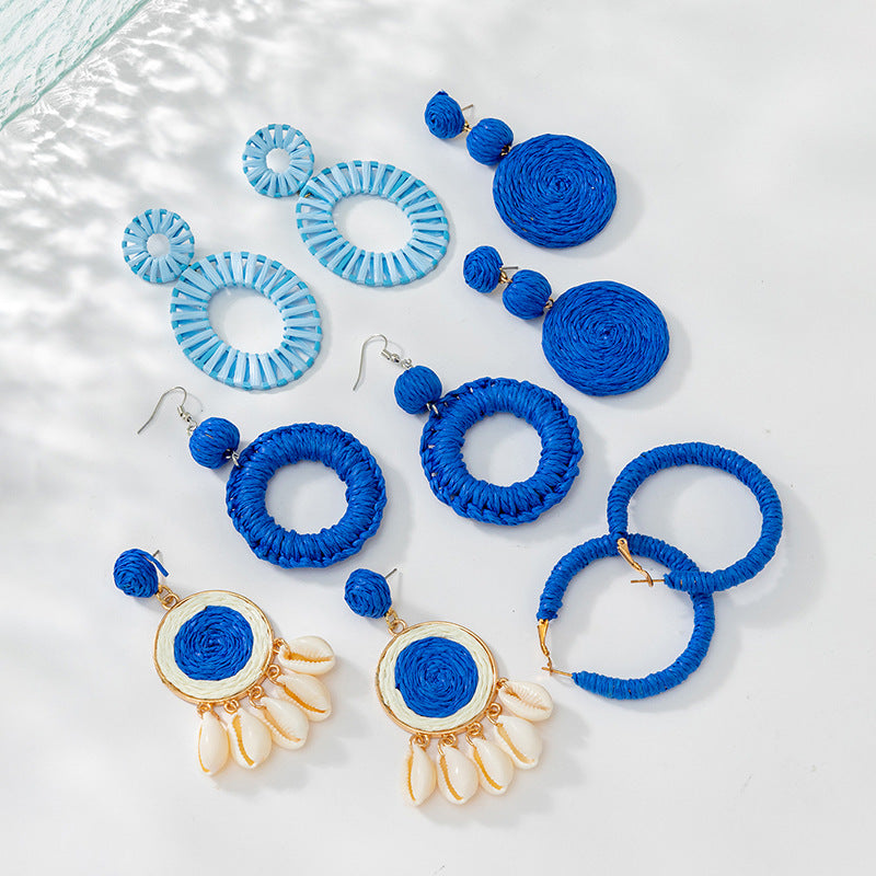 Wholesale Klein Blue Braided Raffia Earrings