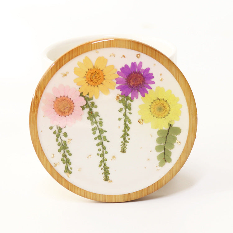 Wholesale 6pcs Resin Dried Flower Rose Conch Creative Ornaments Specimen Bamboo Coaster