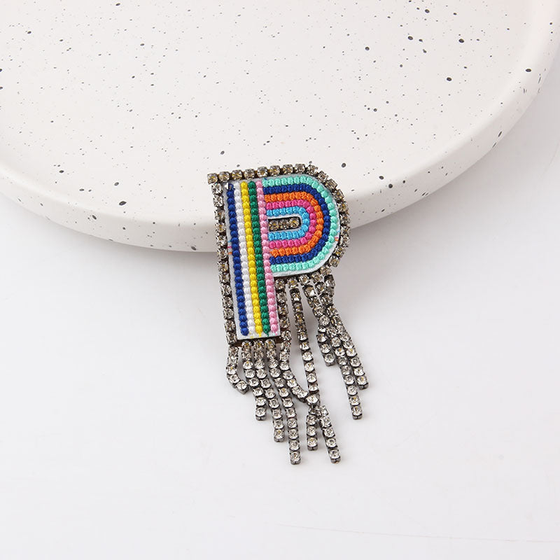 Wholesale Colorful Diamond Letter Tassel Brooch
