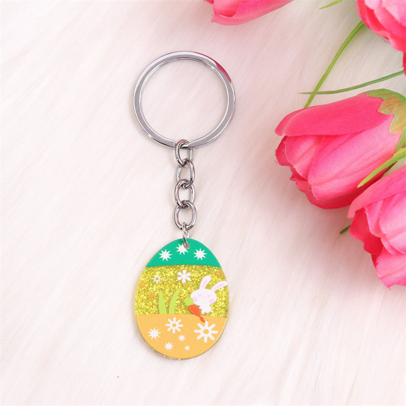 Wholesale Easter Eggs, Acrylic Colored Floral Rabbit Keychains