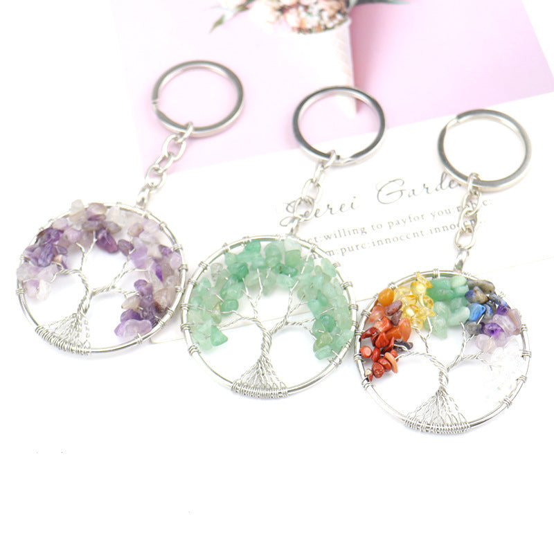 Wholesale Natural Crushed Stone Crystal Tree Root Tree of Life Pendant Keychain
