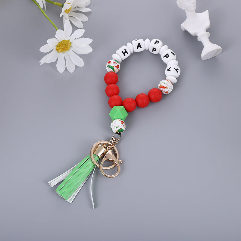 Wholesale Christmas Silicone Bead Bracelet Keychain With PU Tassel  Snowman Design Chic Jewelry Accessory For Party Favors And Boutique Resale