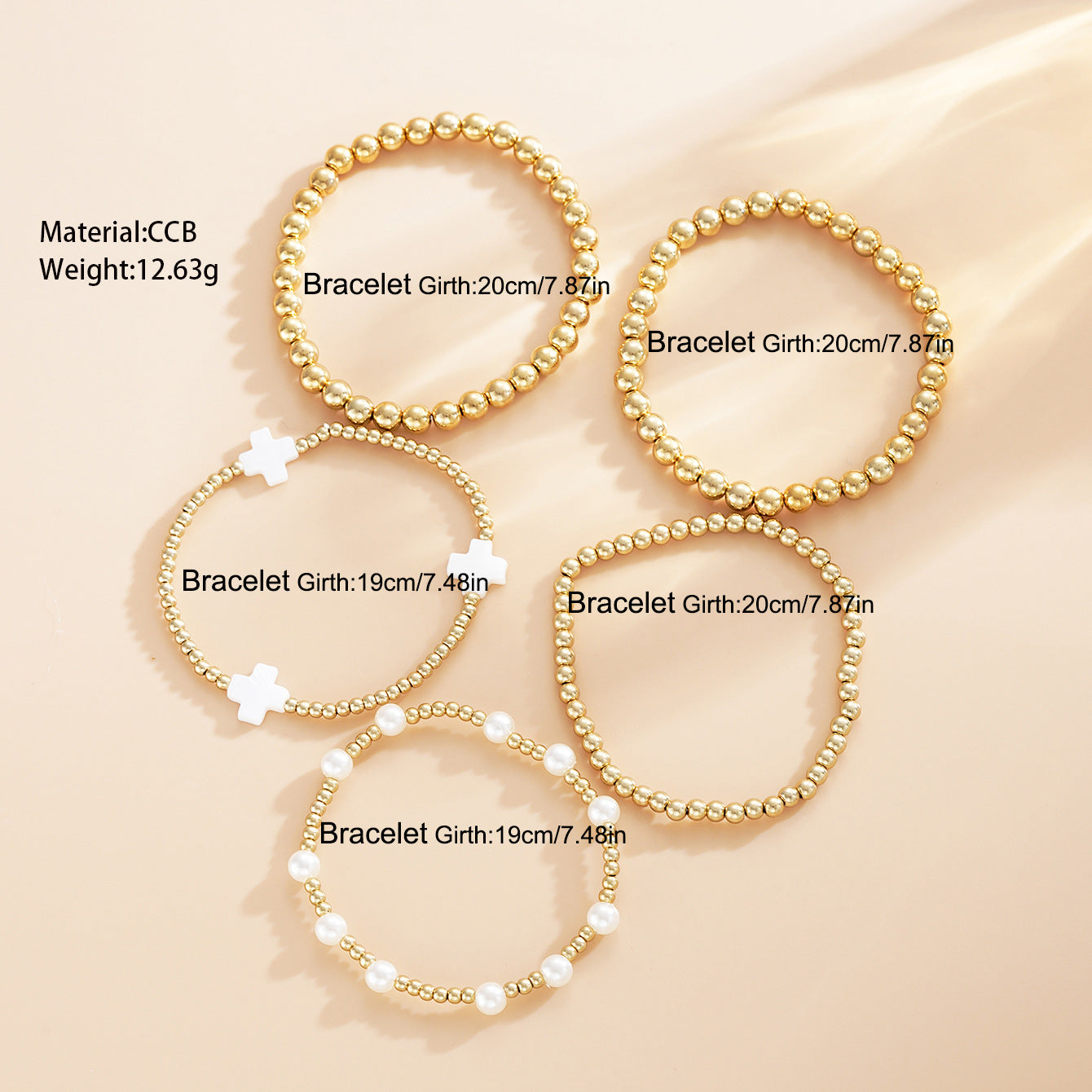 Wholesale Cross beaded bracelet 5-piece set niche design temperament stacking bracelet