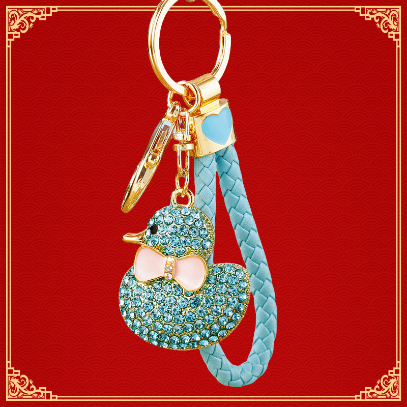 Wholesale Cute Crystal Studded Little Yellow Duck Car Keychain Bag Charm For Women Boutique Resale Decorative Accessory
