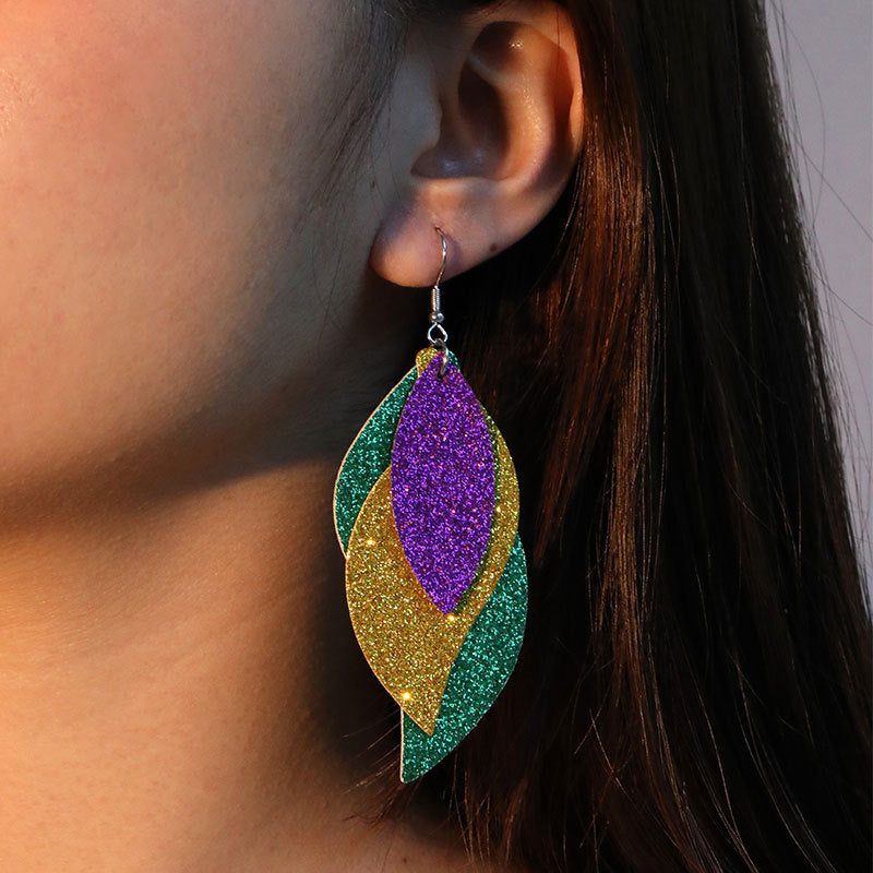 Wholesale Carnival Multi-layered Leaf  Mardi Gras Earrings