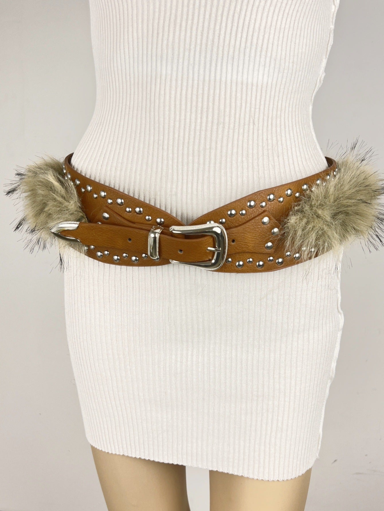 Wholesale Hot Girl Subculture Disc Hook Imitation Leather Retro Rivet Stitching Gold Waist Wide Belt