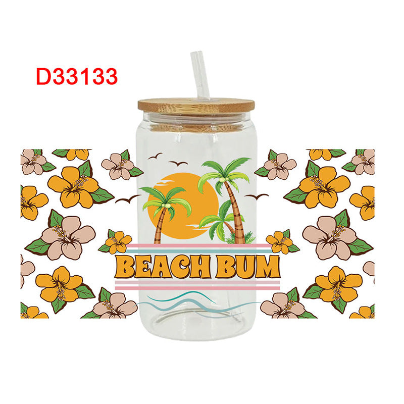 Wholesale  Summer Beach Ice Cream  16oz Cup UV DTF Wraps