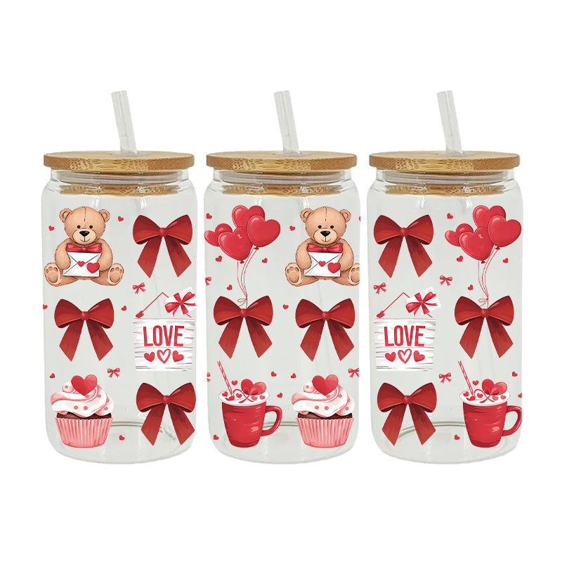 Wholesale Love Skeleton Cartoon Bear Valentine's Day 16oz Cup UV DTF Wraps