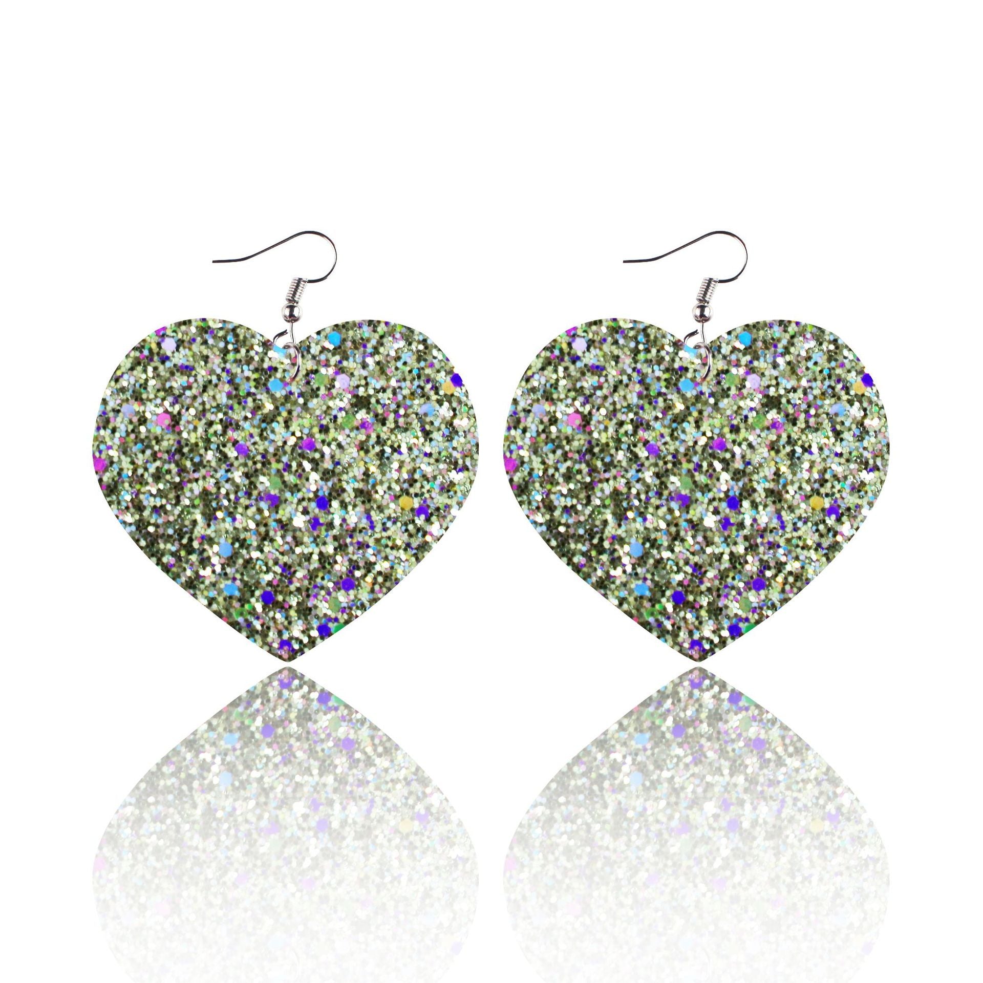 Wholesale Sequin Grain Glitter Heart Shape PU Leather Earrings