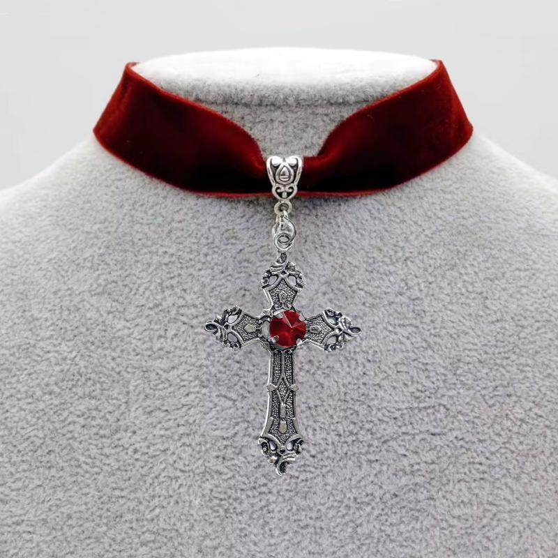 Wholesale Dark Gothic Cross Velvet Punk Necklace