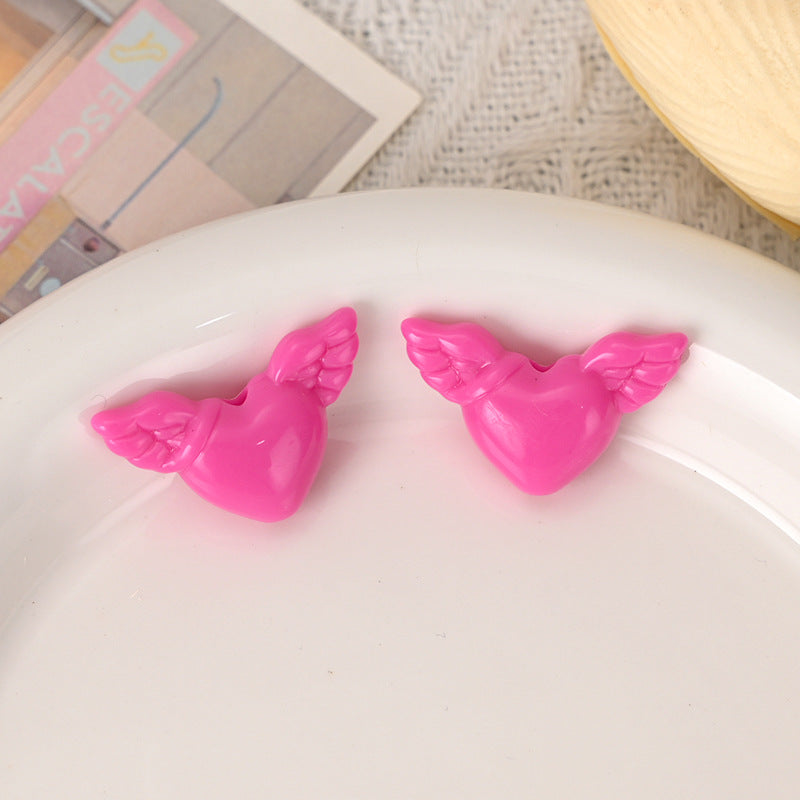 Wholesale 10 pcs Acrylic Heart Wings Necklace Pendant with Hole Beads