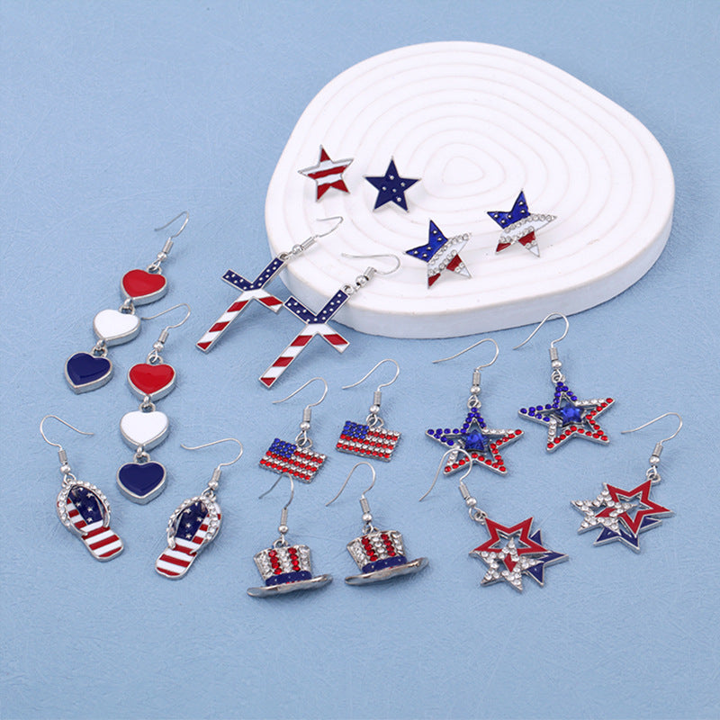 Pendientes colgantes del corazón del día mayorista del día de la independencia Pendientes colgantes de corazón