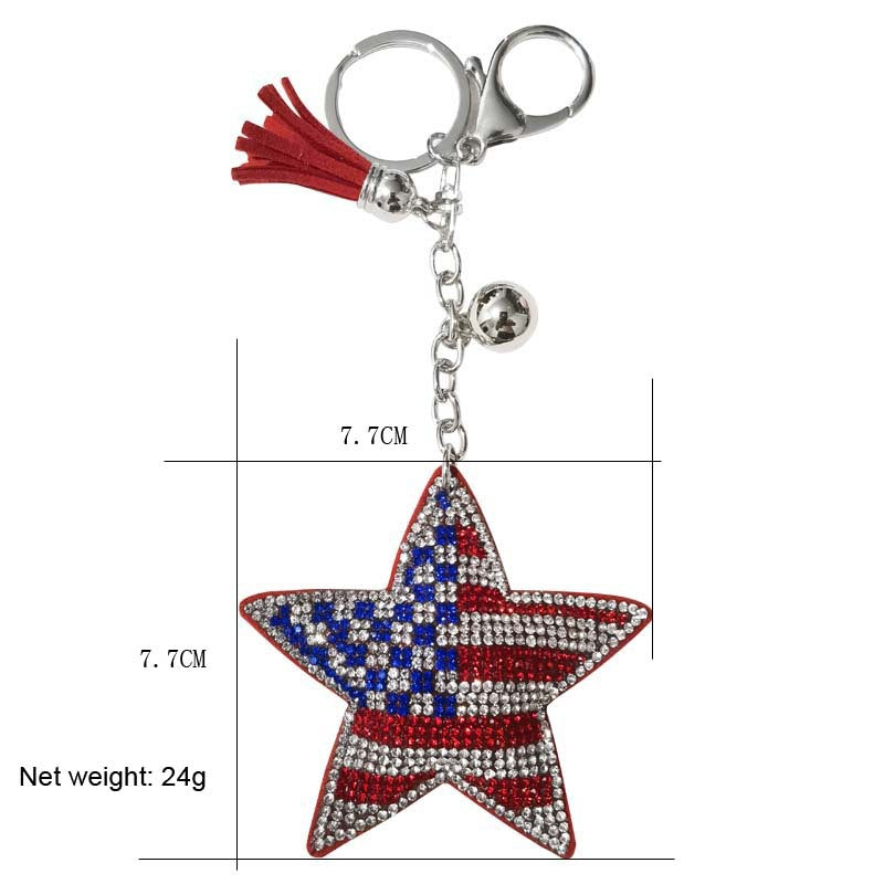 Wholesale 4pcs Diamond studded national flag five pointed star Rhinestone Keychain