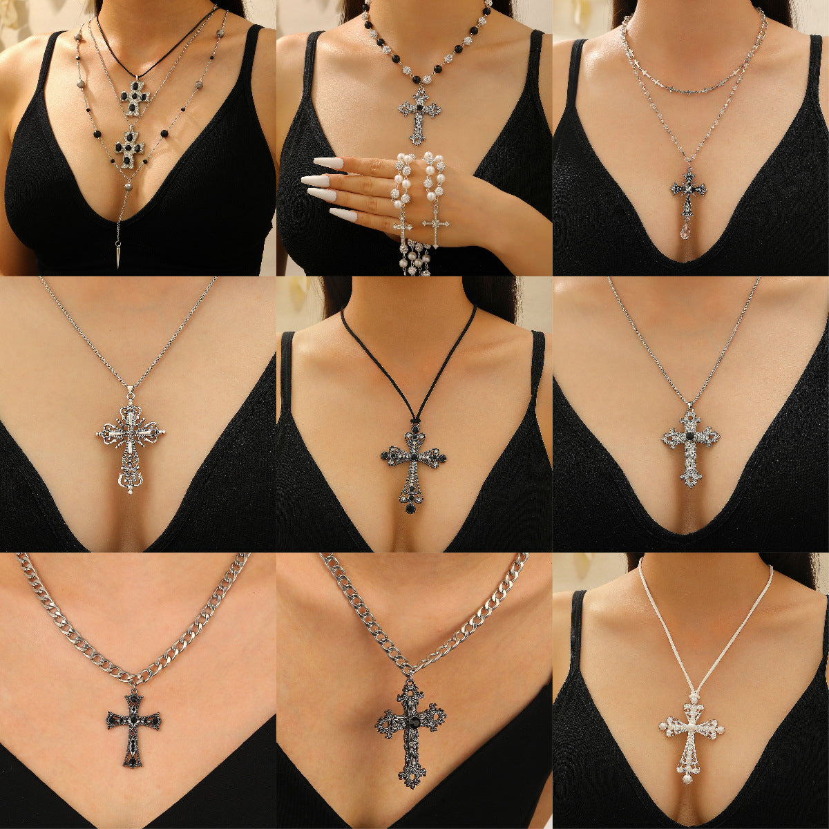 Wholesale Zinc Alloy Gothic Cross Pendant Necklace Punk  Design Electroplated Finish Fashion Jewelry Gift For Women