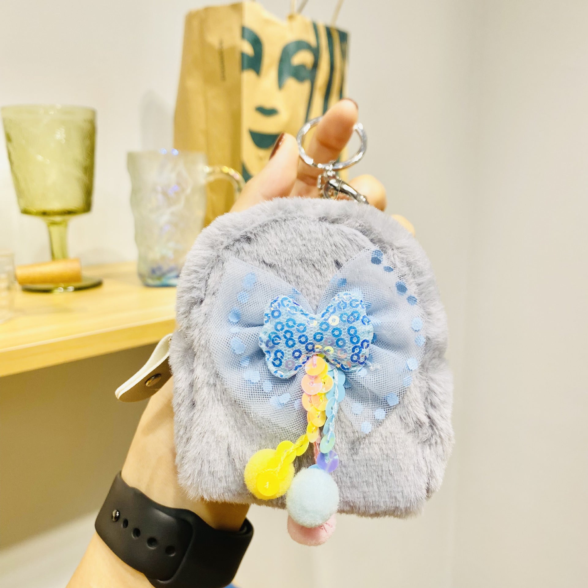 Llavero de bolso de monedas de arco de pala de felpa al por mayor