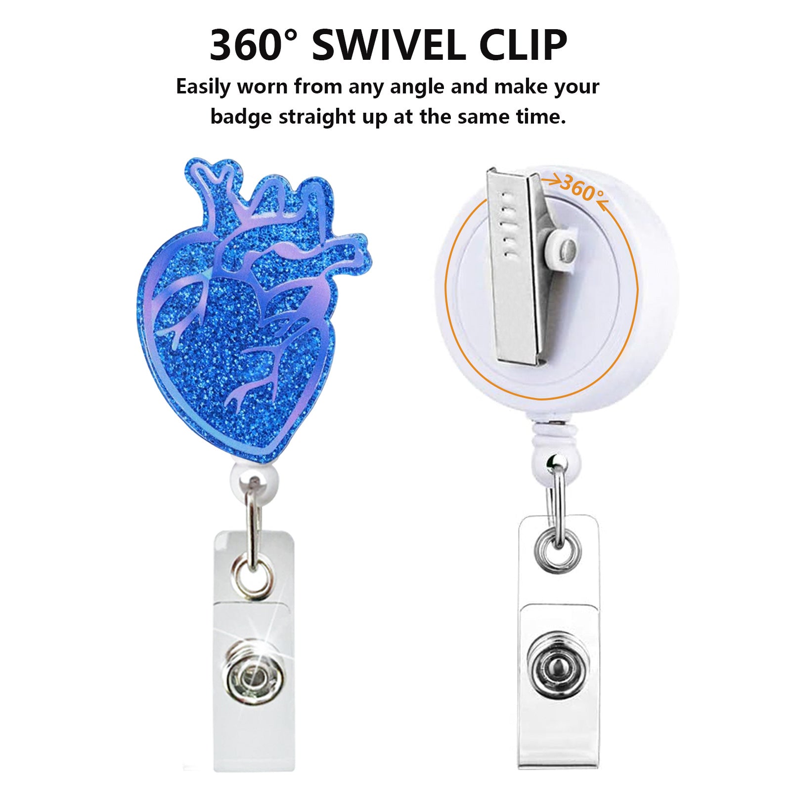 Wholesale Heart Glitter Doctor Nurse Badge Clip Retractable Badge Reel Acrylic Keychain