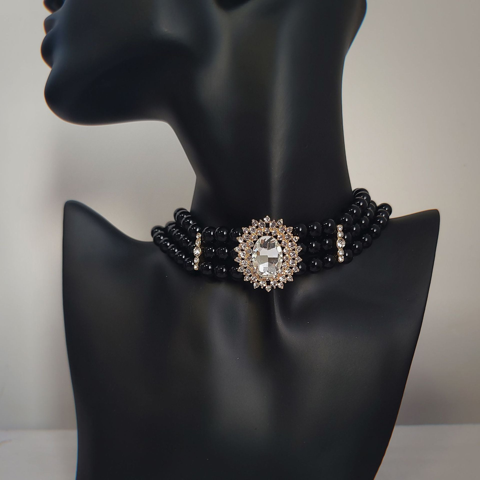 Wholesale Crystal Studded Diamond Multiple Row Choker Pearl Necklaces