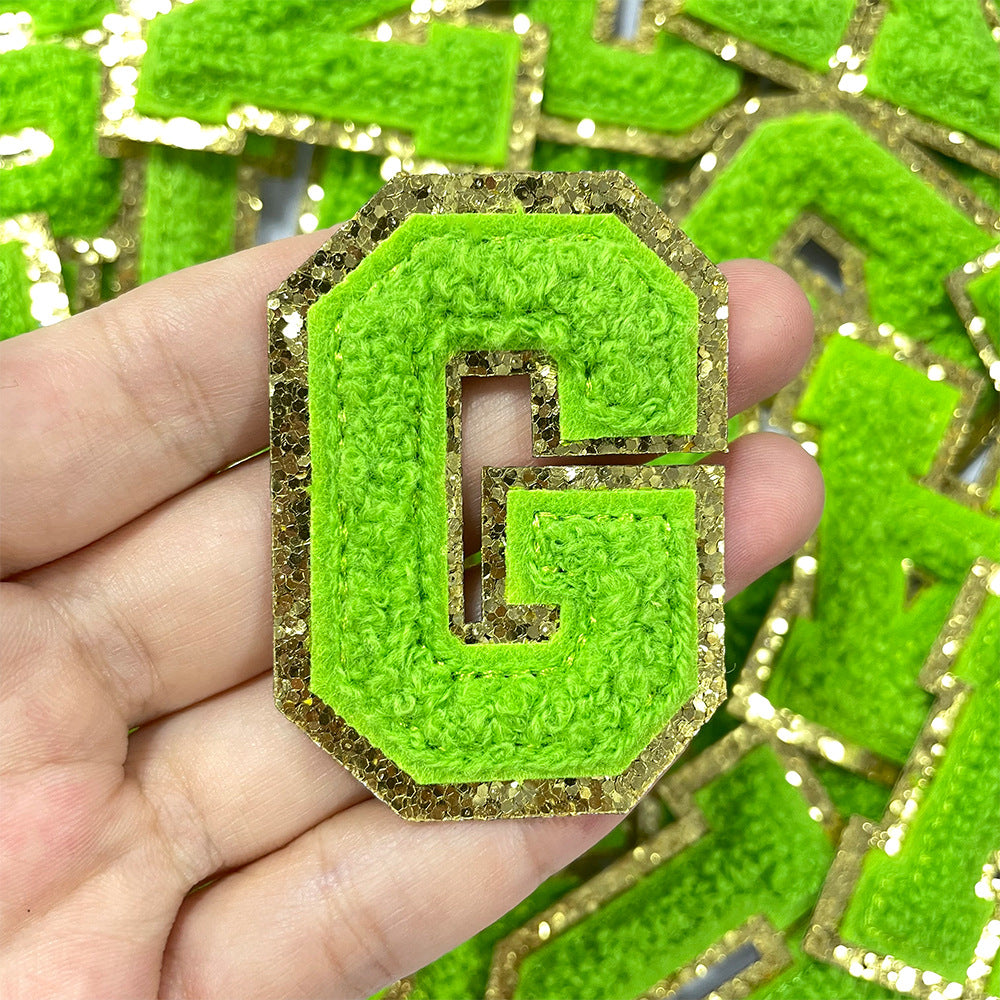 Wholesale Gold Glitter A Z Letter Patches Towel Embroidery Appliques Self Adhesive For Coats Stylish DIY Fashion Accessory