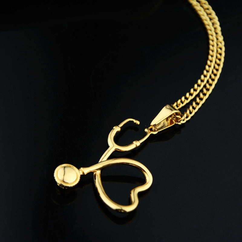 Wholesale titanium steel stethoscope pendant hip hop titanium steel necklace  jewelry