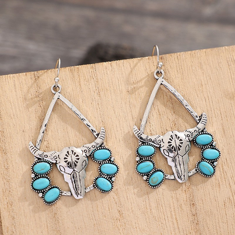 Wholesale Retro Western Turquoise Earrings Ethnic Fashion Jewelry Gift