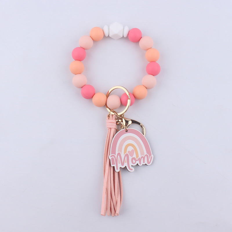 Wholesale Mother's Day Leopard Print Silicone Bead Bracelet Keychain