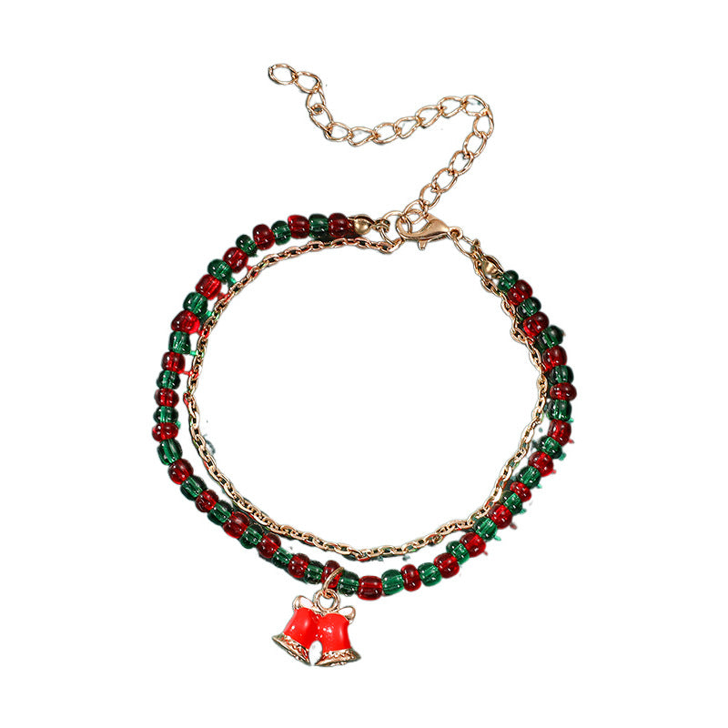 Wholesale Women S Christmas Tree Beaded Bell Bracelet Double Layer Zinc Alloy Design Holiday Gift Box Fashion Jewelry Resale
