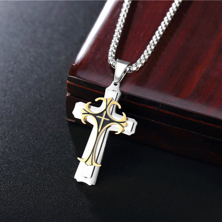 Wholesale Stainless Steel Titanium Steel Vintage Multi-layer Cross Necklace