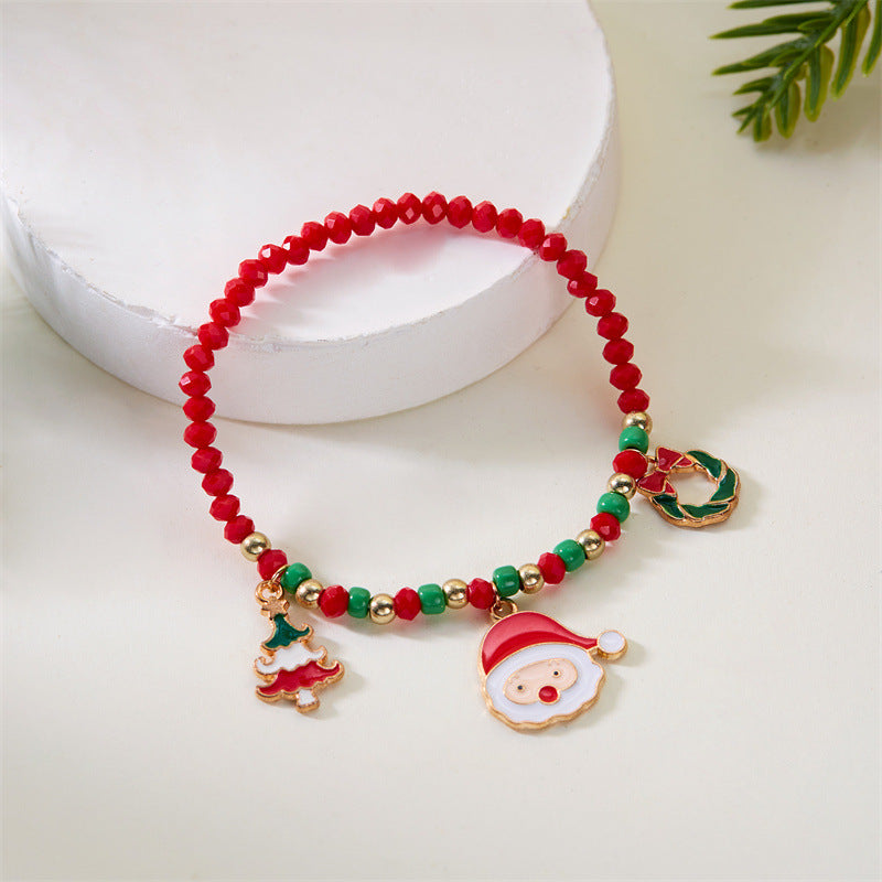 Wholesale Christmas  Christmas Tree Cane Pendant Rice Bead Bracelet