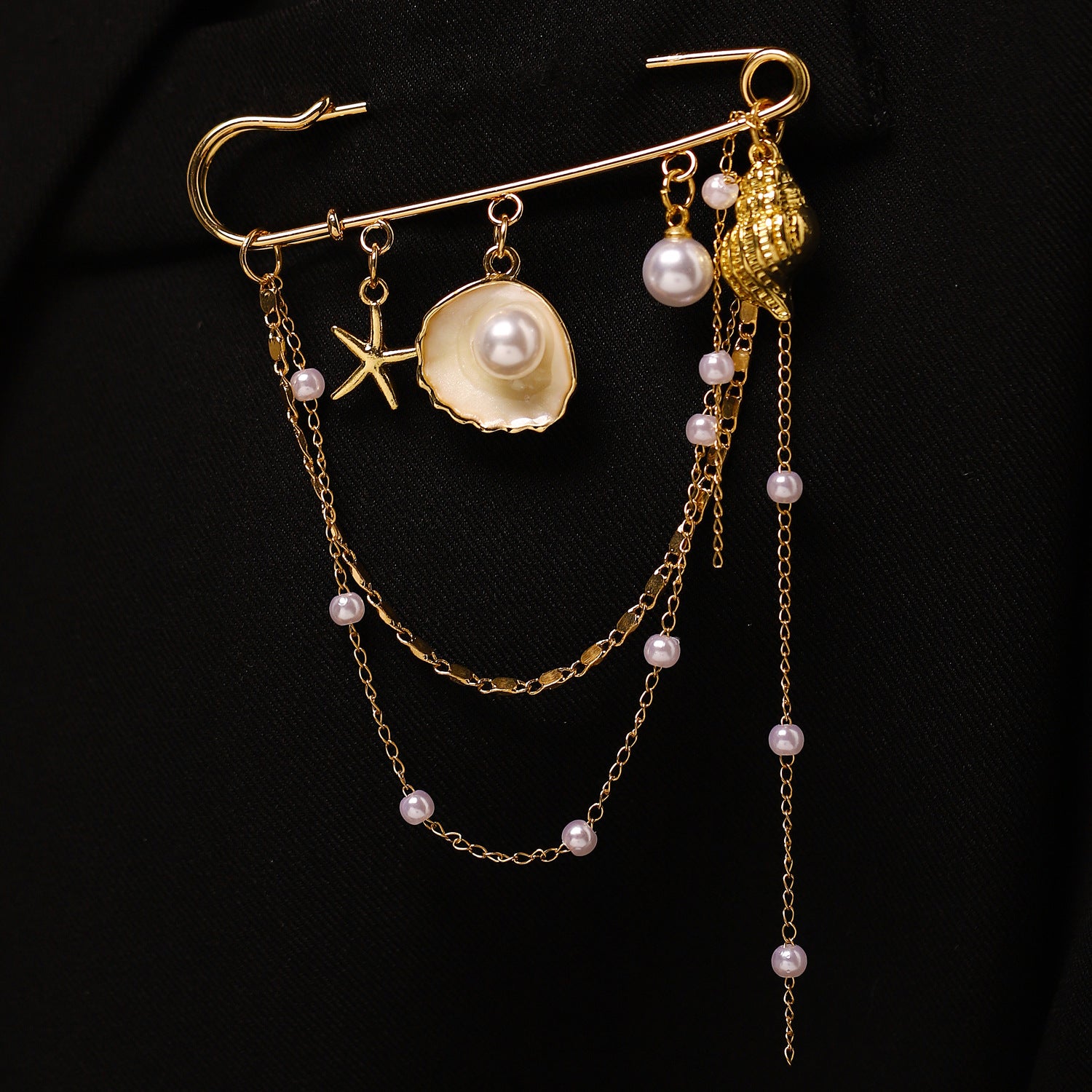 Wholesale Alloy Gold Beach Brooch Pendant Starfish Shell Imitation Pearl Women S Multifunctional Pants Chain Clip Everyday Jewelry Accessory Gift