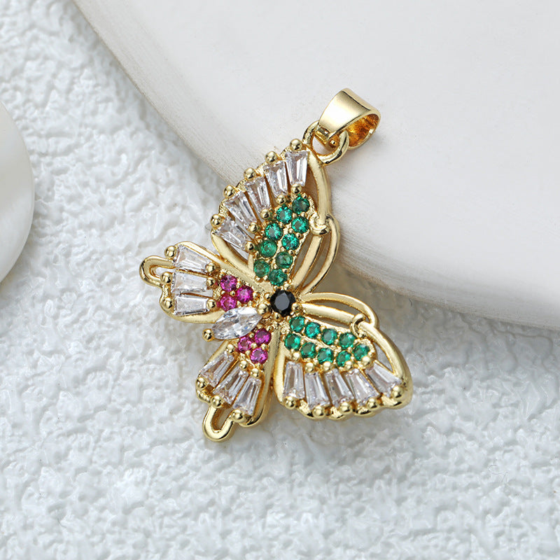 Wholesale Fashion Personality High-grade Copper Gold-plated Color Zirconium Butterfly Diy Necklace Pendant
