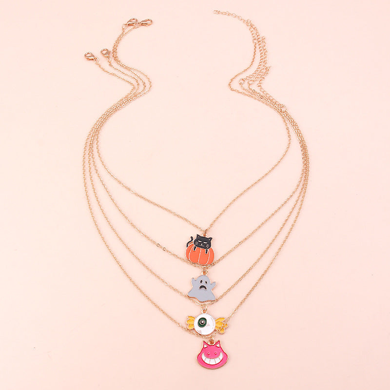 Wholesale Cartoon Halloween Necklace Set Ghost Pumpkin Lantern Collarbone Chain