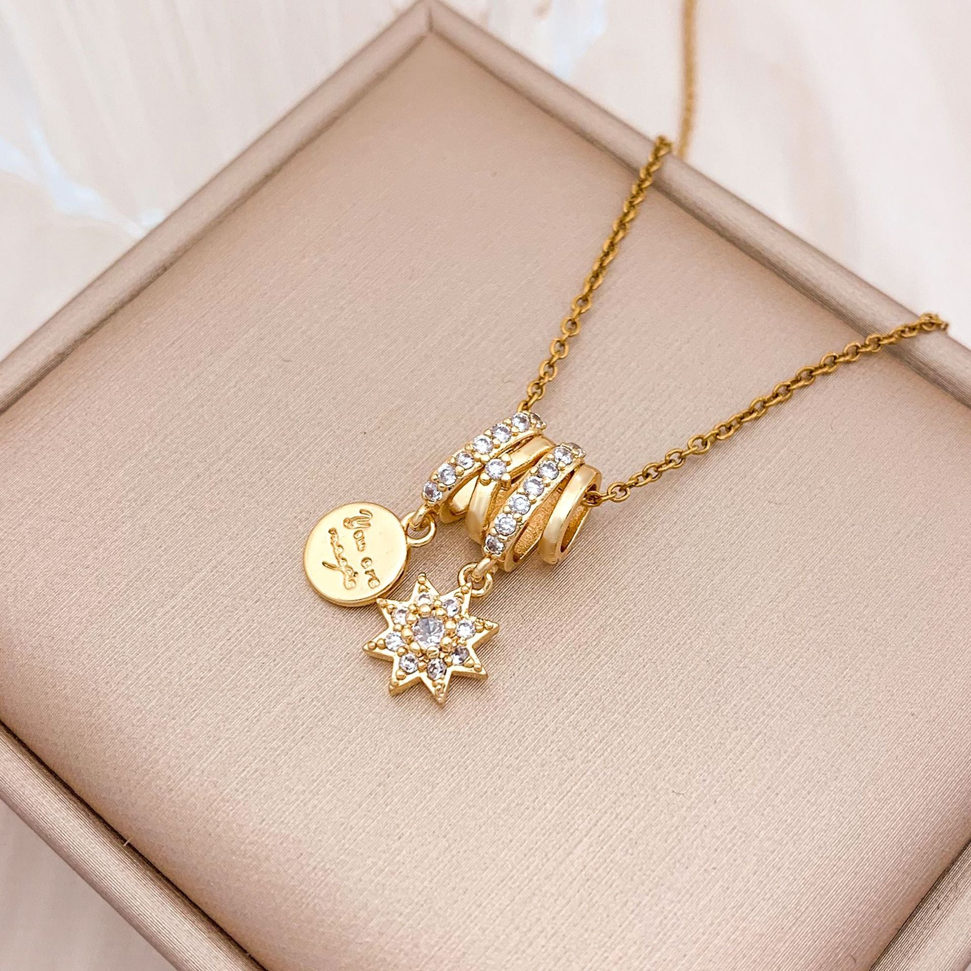 Wholesale Square Ice Cream Color Titanium Steel Necklace Luxury Micro-Paved Zircon Temperament  Accessory