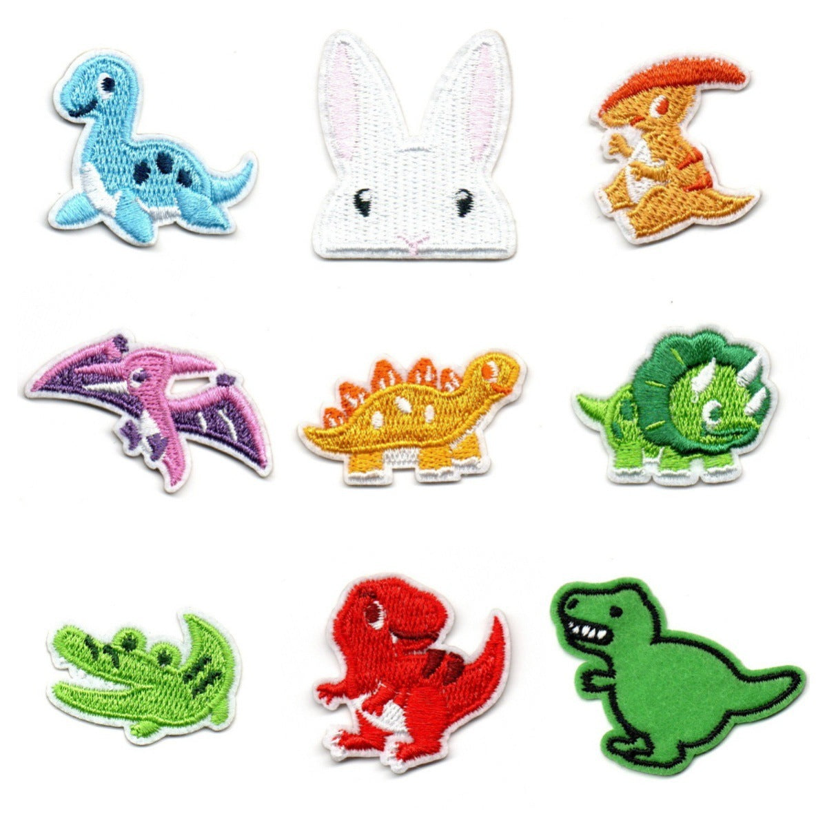 Wholesale Cute Embroidered Iron On Patch Set 9 Cartoon Dinosaur And Animal Badges For Clothing Bags Towels Resale Accessory