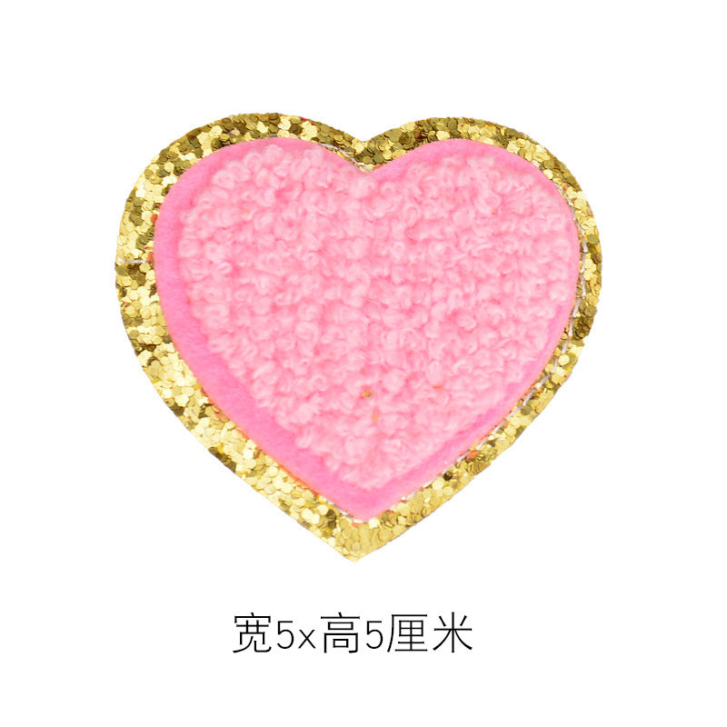 Wholesale Trendy Heart Lightning Embroidered Patch With Gold Trim Adhesive Back DIY Fashion Accessory For Clothes Bags