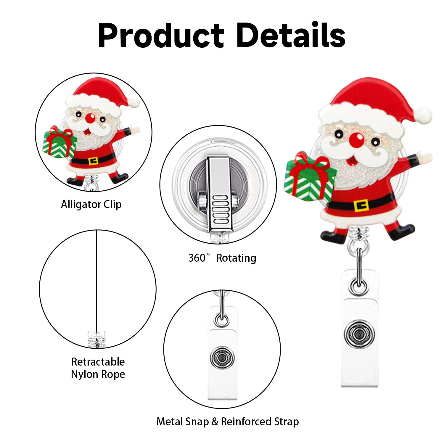 Wholesale Badge Reels Acrylic Christmas Retractable Keychain