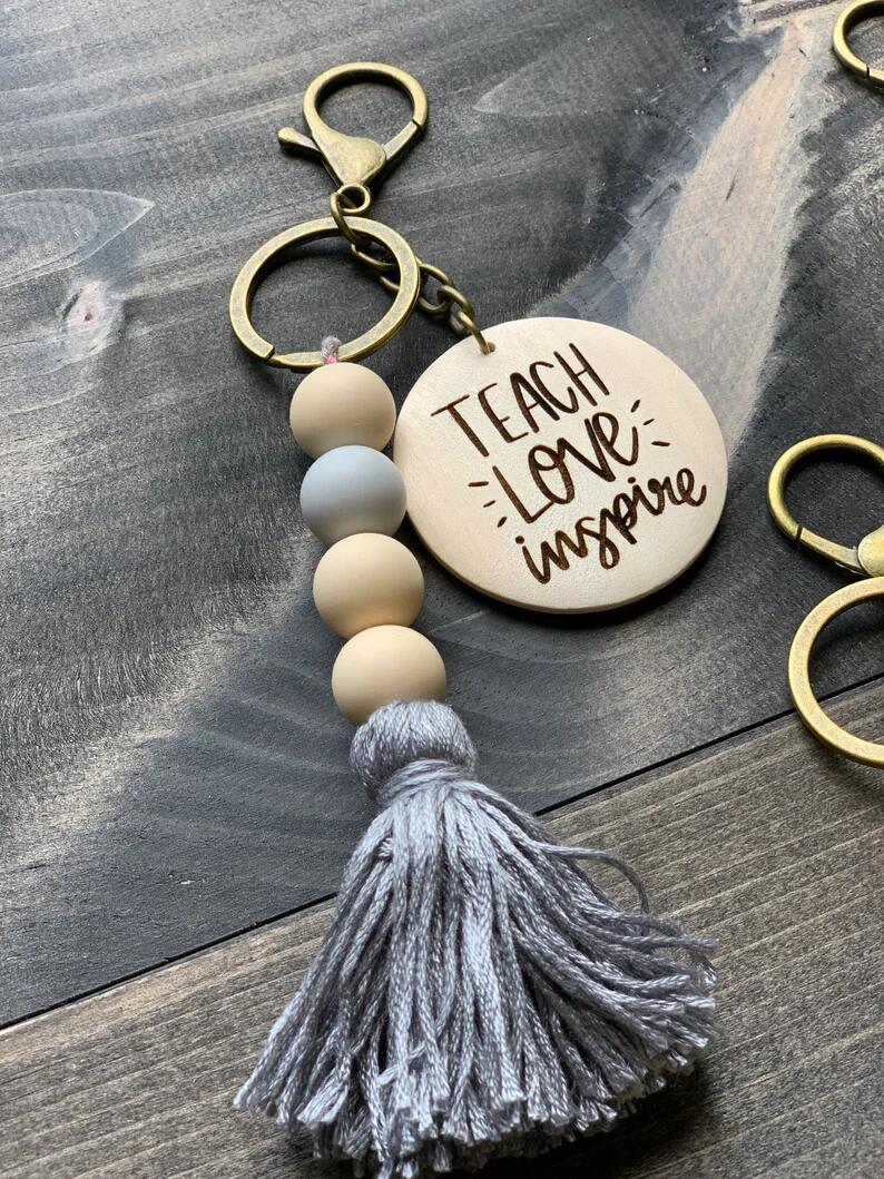 Wholesale 20PCS Cotton Thread Tassel Multi-color Silicone Beads Wood Chip Hanging Key Chain