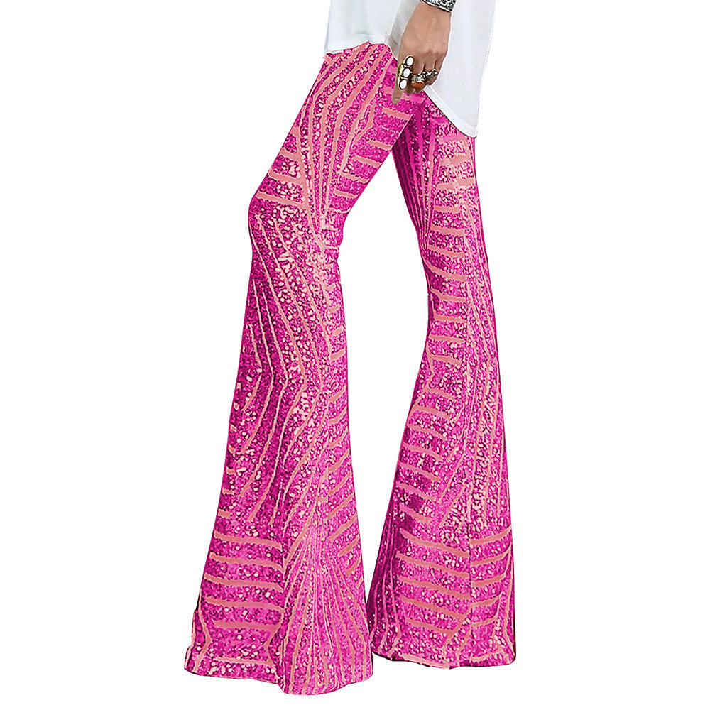 Wholesale Polyester Sequin Casual Pants Wide Leg Pants Loose High Waisted Long Pants